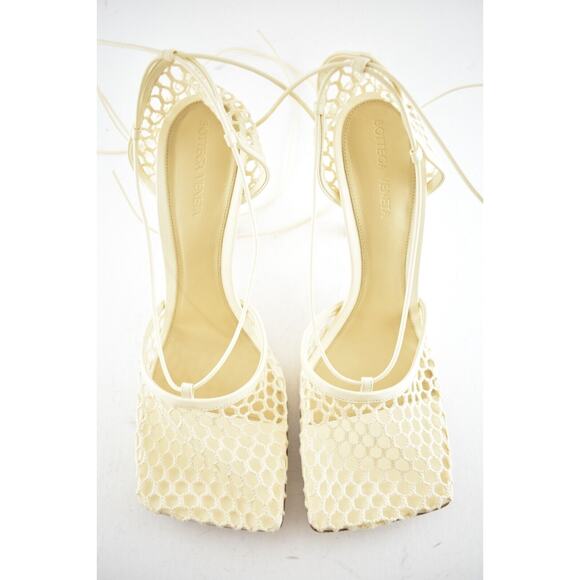 Bottega Veneta Stretch Toile Leather Square Toe Lace Up Tie Sandal Heel Pump 42 - Picture 7 of 12